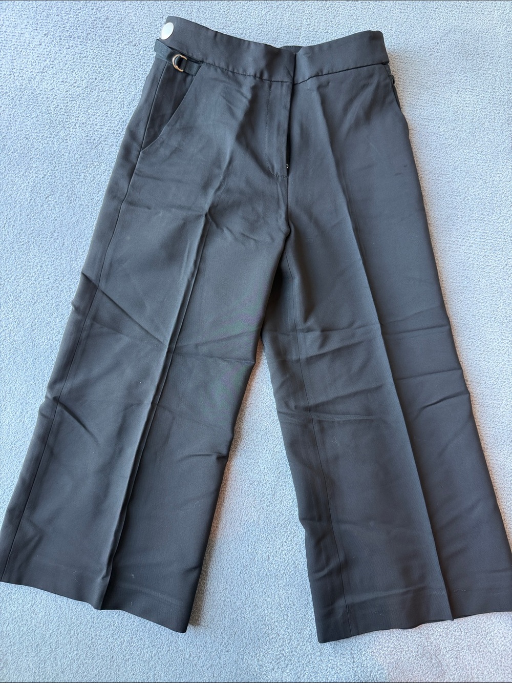 Proenza Schouler Black Cropped Wide-Leg Trousers with Side D-Ring